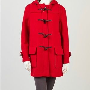 Red Burberry toggle jacket